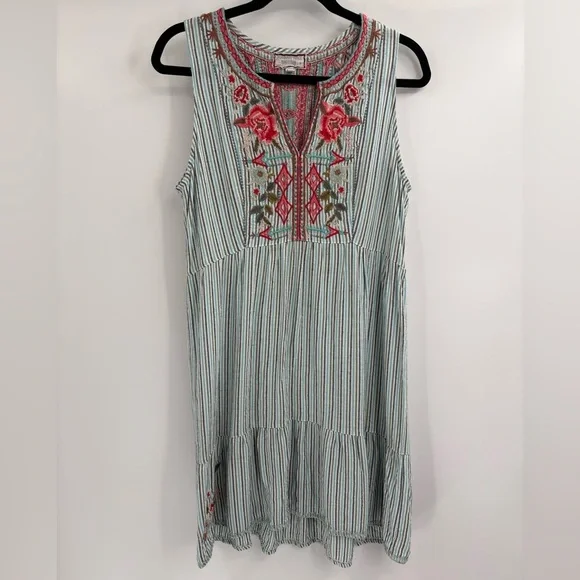 Johnny Was Workshop Cyrielle Effortless Boho Tank Dress StripedEmbroidered small